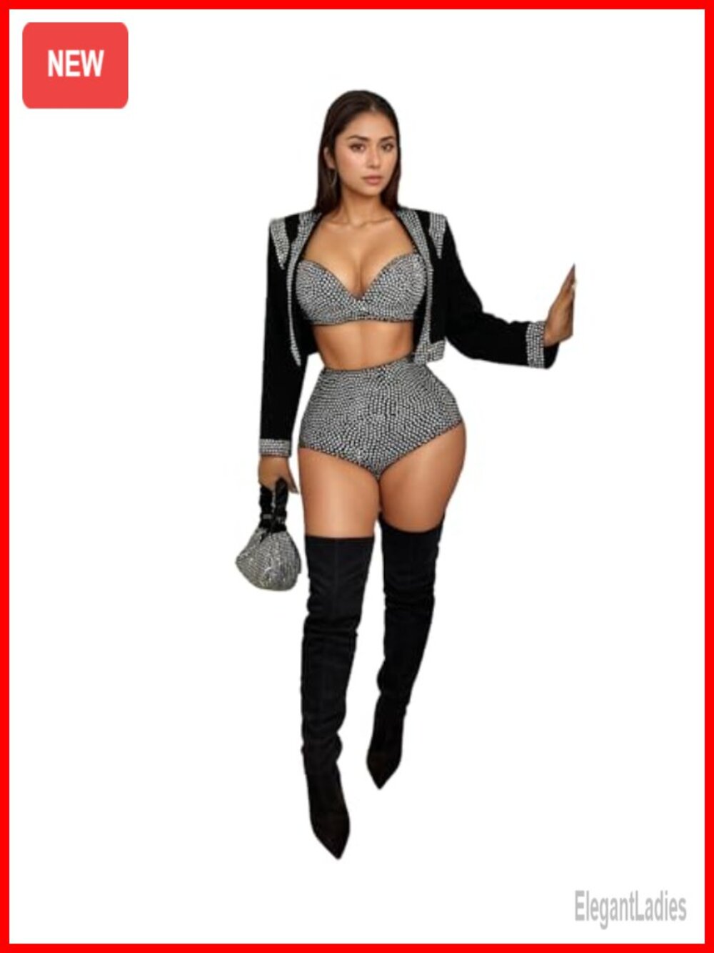 Women's Rhinestone Jumpsuit Mesh See Through Romper Long Sleeve